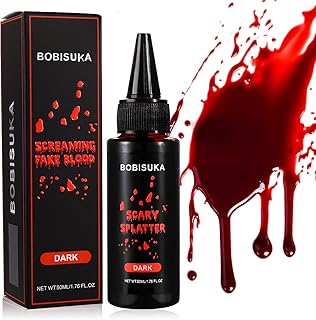 BOBISUKA Halloween Fake Blood, Dark Fake Blood 1.76oz, Realistic Washable Liquid Dripping Fake Blood Makeup Kit for Halloween, SFX Makeup, Cosplay Party, Stage, Horror Film