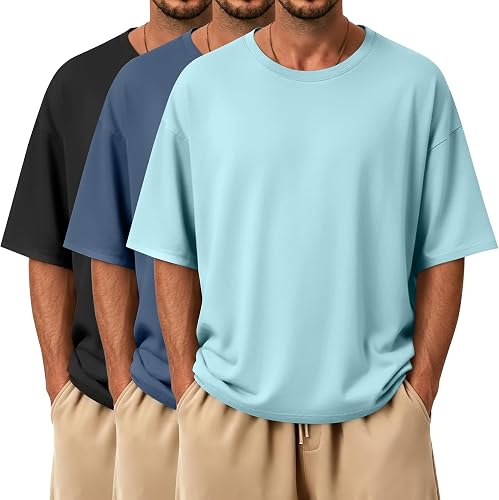 JoyMotion 3 Pack Men's Oversized T-Shirts Short Sleeve Crew 