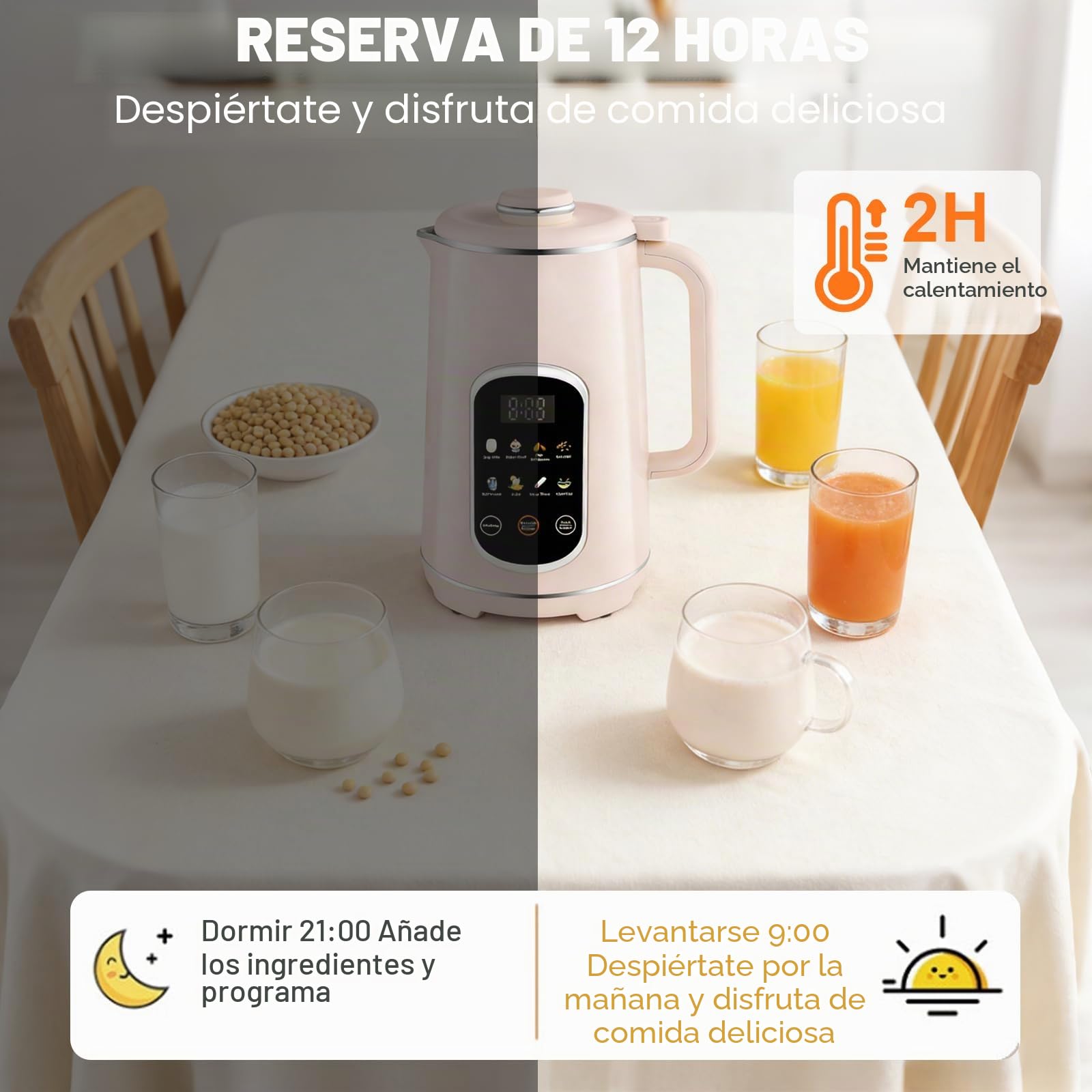 Máquina de leche de nuez 8 en 1 con panel táctil icono, máquina de leche vegetal de 1200 ml con autolimpieza, temporizador y función de mantenimiento caliente - Máquina de leche de soja y avena para
