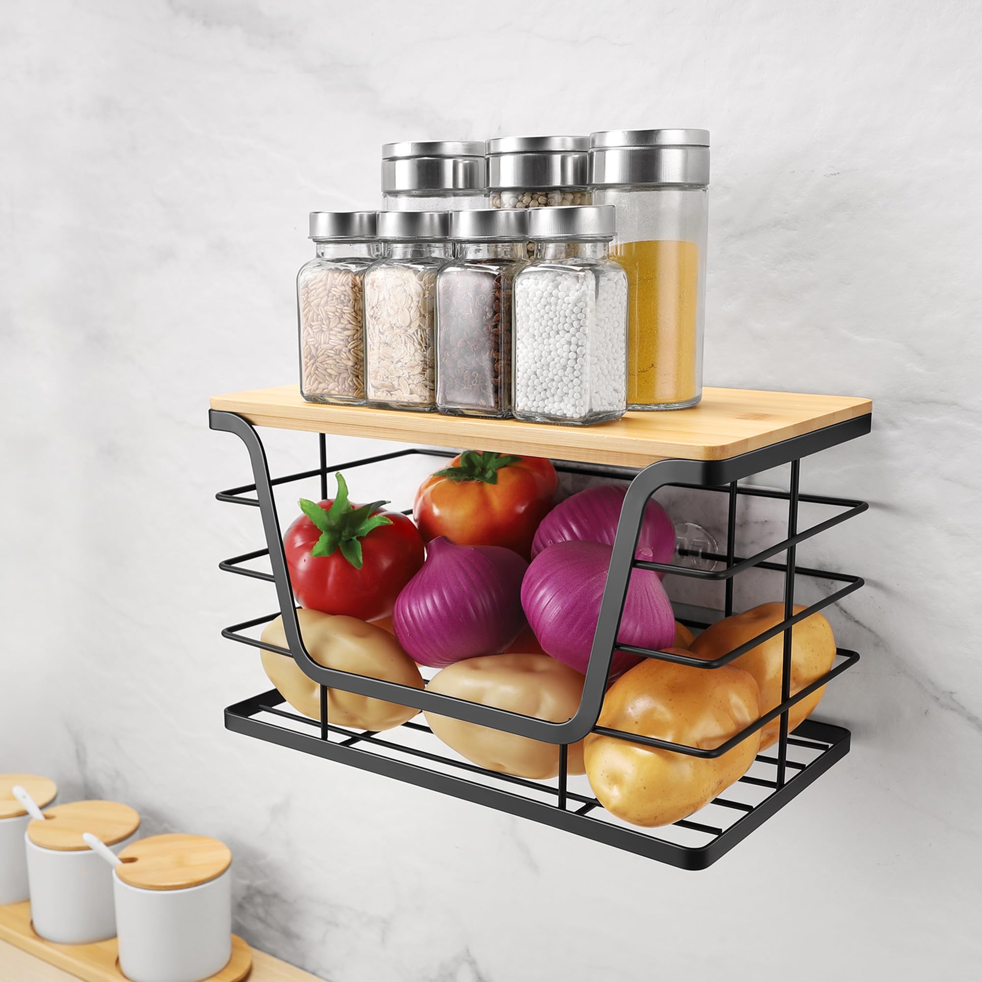 ALOCEO Distributeur de sacs poubelle extra large avec dessus en bambou, distributeur de sacs poubelle mural pour cuisine, buanderie