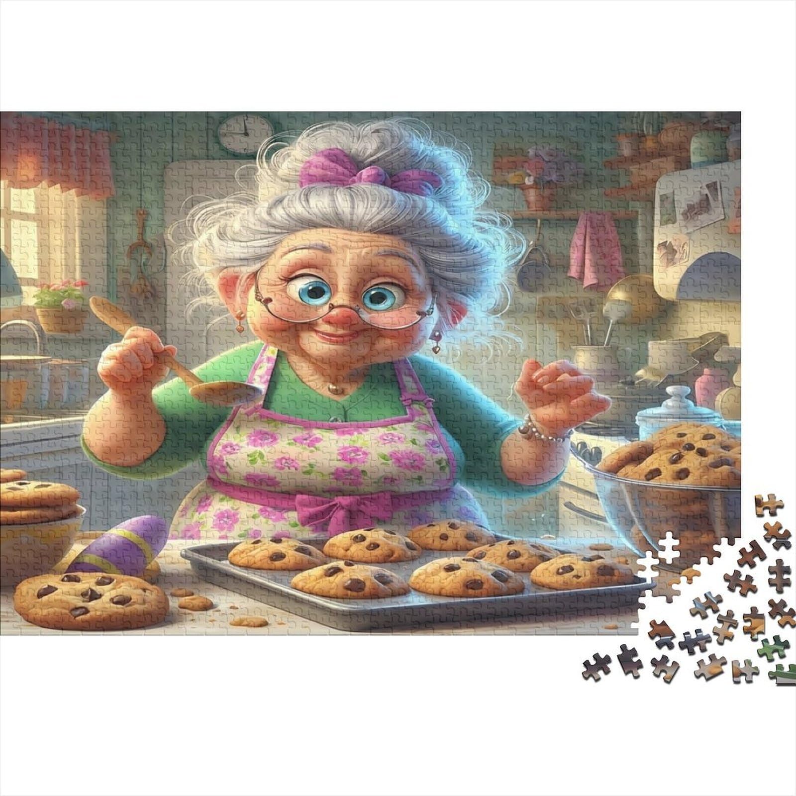 Grandmother Baking 1000 Piece Jigsaw Puzzle Paper Adult Kitchen Scene Puzzle Game for Family Relaxing Gift 38x26cm/1000pcs — image 1