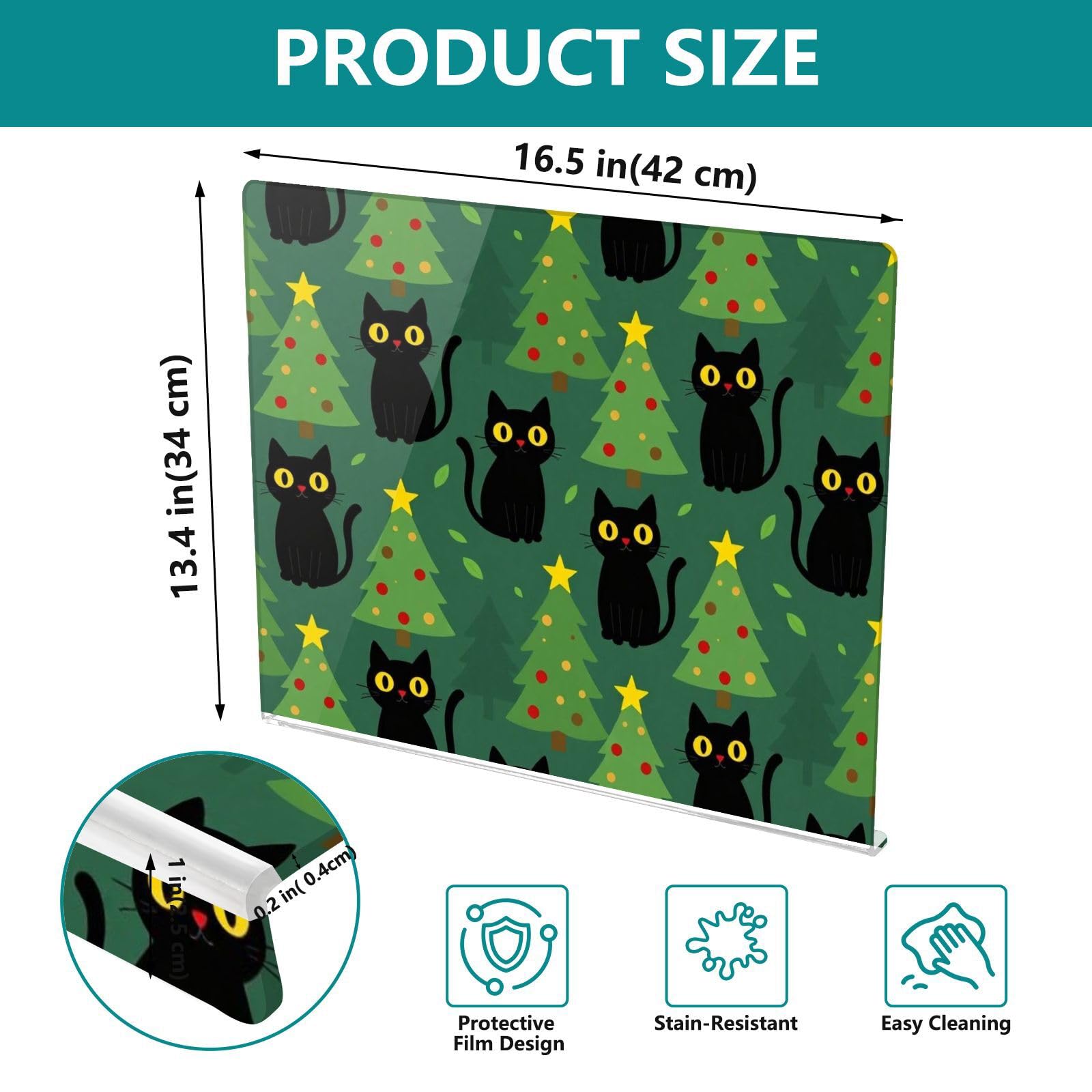 Tabla de cortar acrílica de 34 x 42 x 0,4 cm, borde lateral de 2,5 cm | Tablero de charcutería con superficie no transparente, resistente a los arañazos, para gato Noel