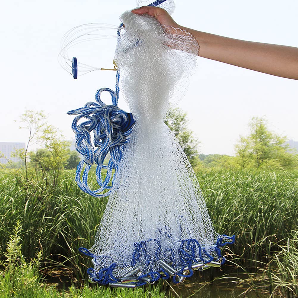Lawaia Red de la Pesca Red Hecho a Mano de Agua Salada Red de Pesca para la Trampa de Cebo, Diámetro 2,4 M/ 3,0 M/ 3,6 M/ 4,2 M/ 4,8 M/ 5,4 M/ 6,0 M/ 6,6 M/ 7,2 M