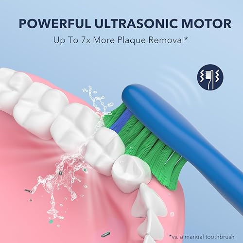 Miniatura 4 de Arisson Cepillo de dientes eléctrico Sonic para adultos y niños con 4 cabezales de cepillo, carga rápida tipo C, 40,000 VPM, 3 modos con