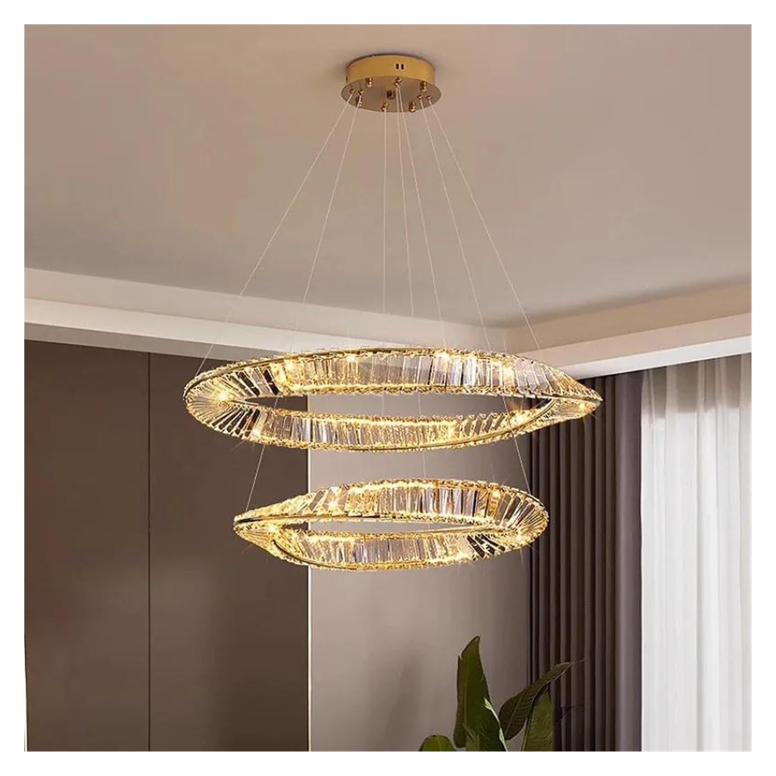ASerZenith Full Copper Round Gold Crystal Modern Chandelier,Living Room, Dining Home Lighting Decoration Ceiling Light,Hanging Light,Changeable-D100-80Cm