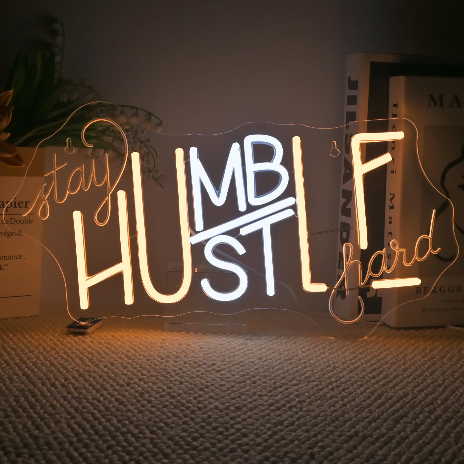 ineonlife Stay Humble Hustle Hard Neon Sign Accessories Light Up for Wall Decor Modern Led Sign for Gym Small Acrylic Art Decor for Office Bedroom Decorations