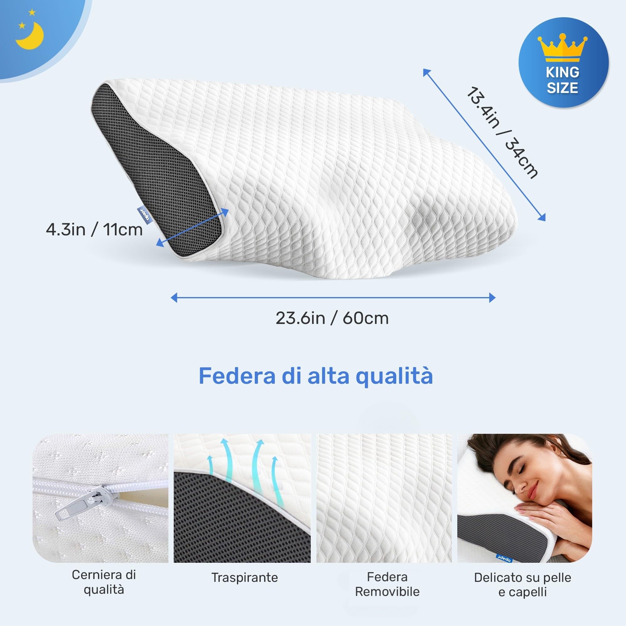 Set Di 2 Cuscini King Size Swandream, 50x90 Cm, In Microfibra 3D, Traspiranti E Anallergici, Lavabili, Bianchi