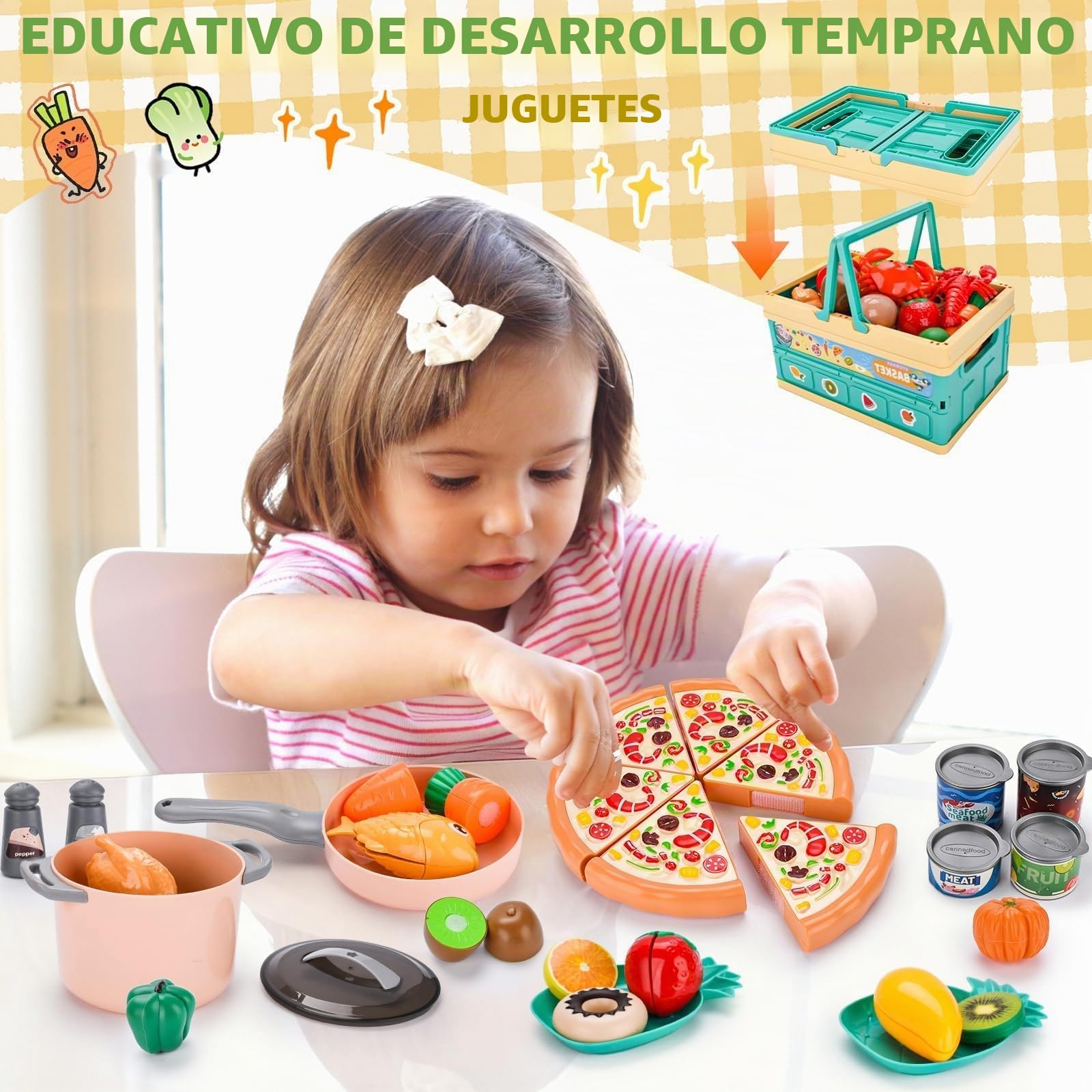 Cocina Juguete con Comida Juguete,Accesorios Cocina Juguetes,Juego de rol Cocinita Infantil con Comida Juguete Cubiertos Cesta Picnic Niños, Cocina Infantil Cocina de Juguete