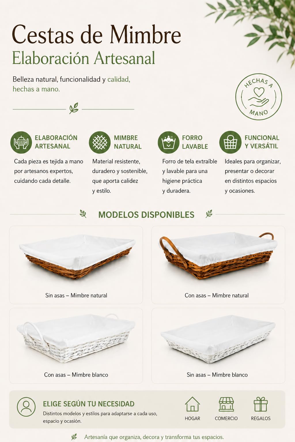 HERSIG - Cesta de Mimbre para Ropa Planchada con Forro Protector - Bandeja Rectangular 60x40 cm para Colada Limpia y Organización de Armario sin Asas - Miel