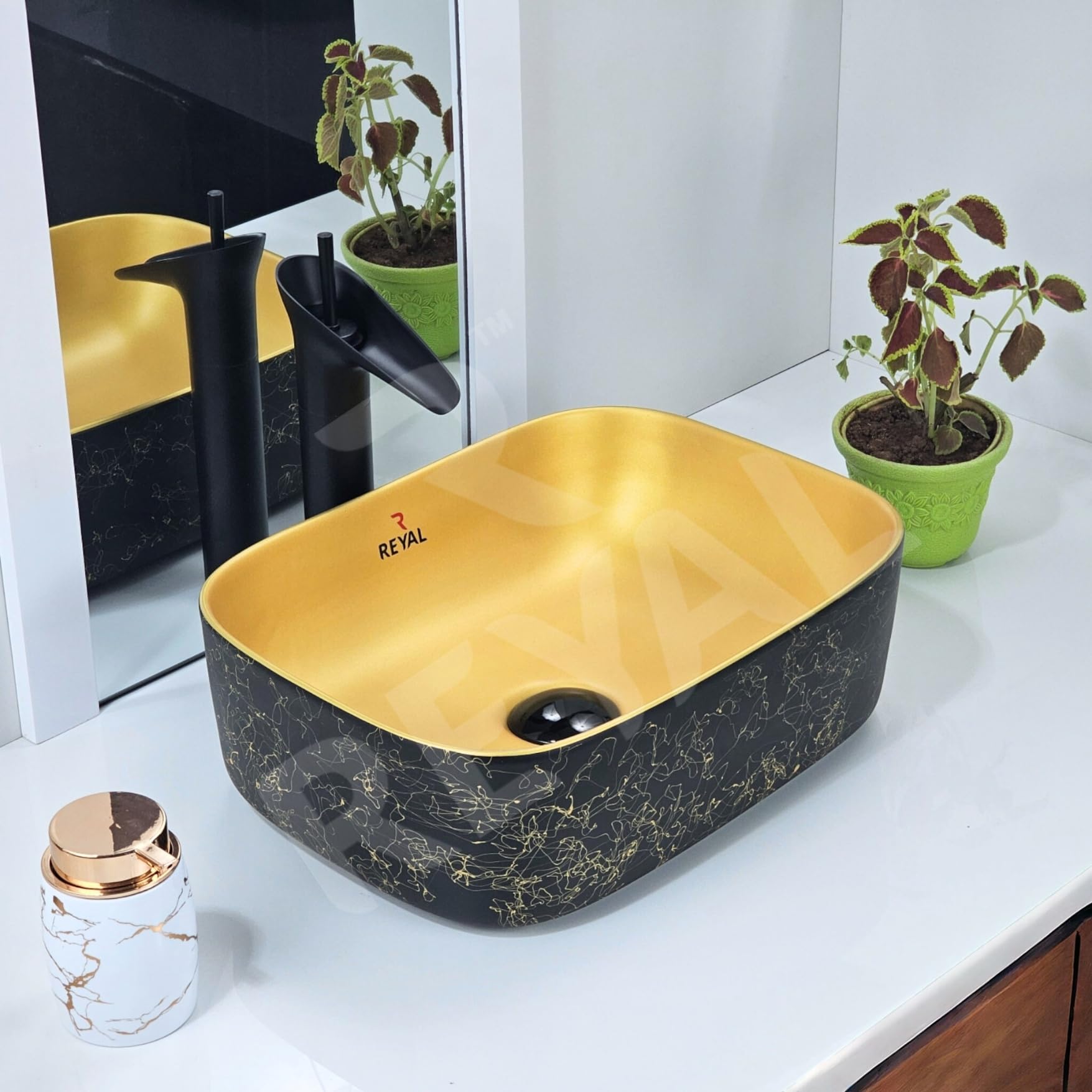 Reyal Wash Basin for Bathroom (430X330X135mm) Ceramic Wash Basin/Counter Top Vessel Sink/Tabletop Basin (Black Gold Matt) (B0D3D8LZMK) Amazon Price History, Amazon Price Tracker