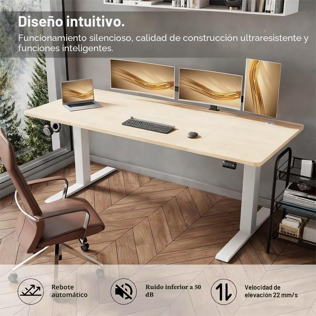 DevokoEscritorio de altura regulable eléctrica, 160 x 70 cm, bandeja para cables, estabilidad de pie, 2 funciones