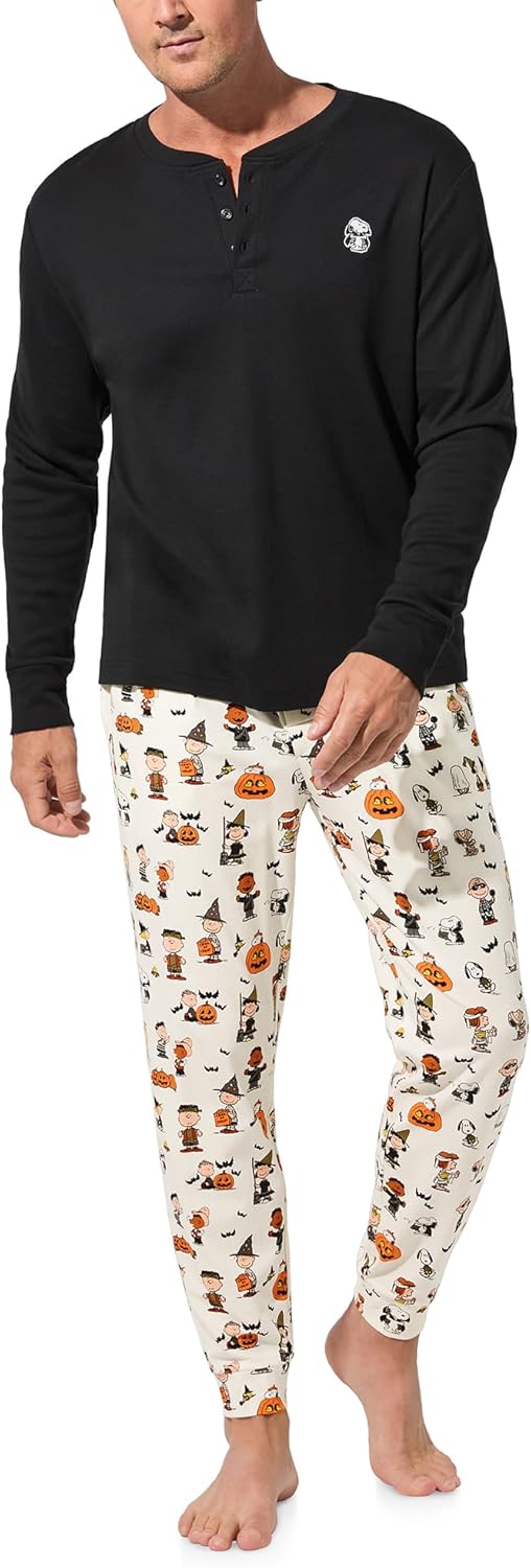 Bed Head PJs Mens Long Sleeve Henley Pajama Top & Jogger Pants Set - Soft Organic Cotton - Sleepwear & Loungewear PJ Sets