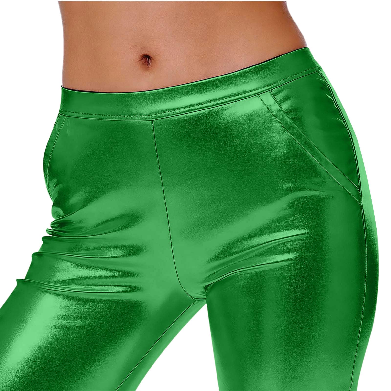 Damskie metaliczne błyszczące legginsy z kieszeniami błyszczące spodnie do jogi z wysokim stanem rozciągliwe płynne błyszczące rajstopy slim fit kompresyjne spodnie treningowe na dyskotekę imprezę