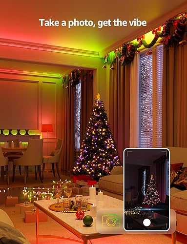 Miniatura 4 de Lepro Tira de luces LED S1 AI para decoraciones navideñas, tiras de luz RGB inteligentes de 65.6 pies con efectos de persecución IC y arcoíris,