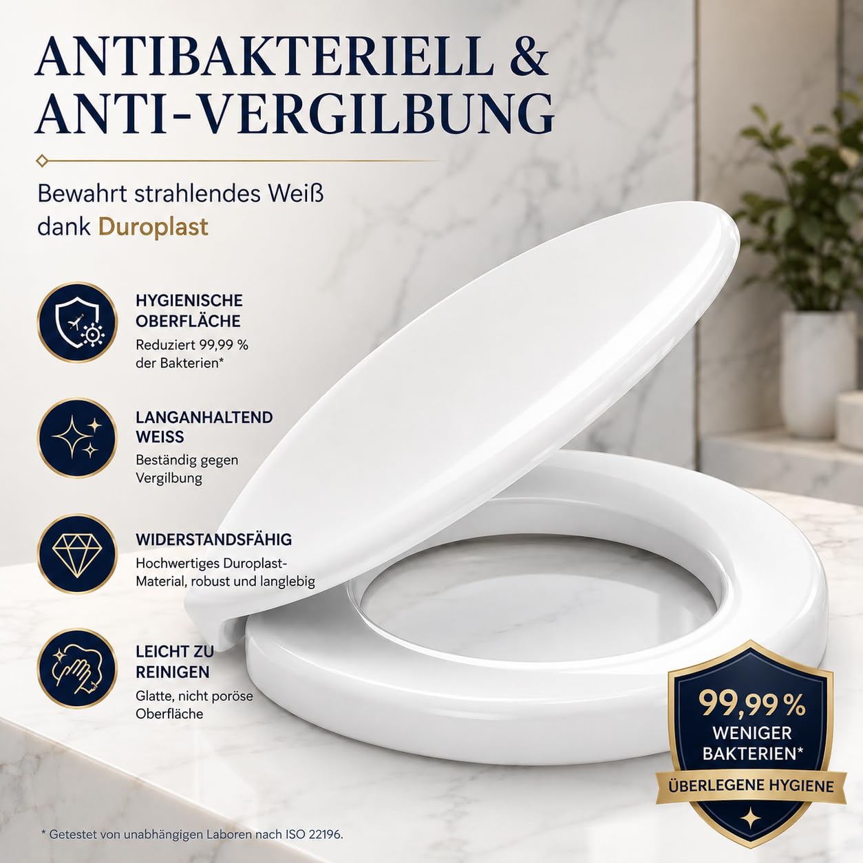 WC-Sitz erhöht 5cm für ältere/behinderte Menschen, WC-Sitzerhöhung Toilettensitz aus Duroplast, leiser Absenkautomatik, verstellbare Edelstahl-Scharniere (250 kg, Universal) (O-Form)