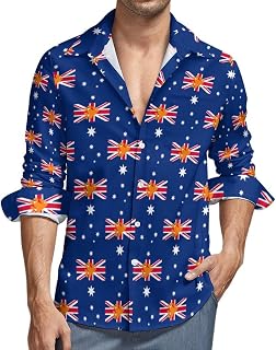 Bear Proud Flag of Australia Hawaiian Shirts for Men Button Down Long Sleeve Top for Party