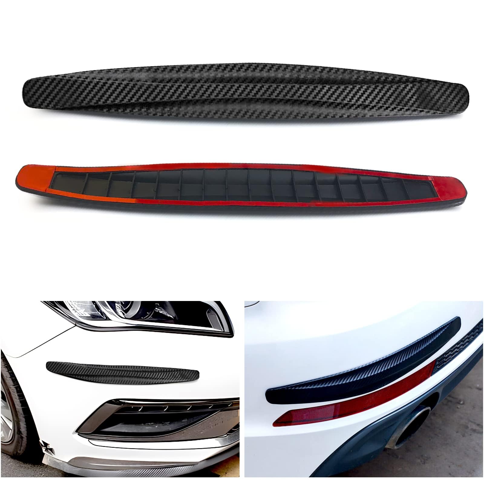 MAKINGTEC 8Pcs Car Front Rear Bumper Protector Strip, Universal Carbon Fiber Textured Rubber Bumper Protector Strip, Suitable for Cars, SUVs, Trucks Bumper Protection Trim (Black)
