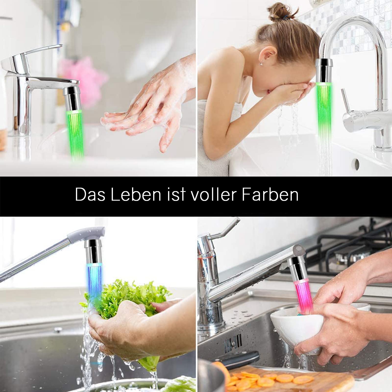 VIEVRE 2 rubinetti a LED, 7 colori, accessorio per rubinetto da cucina, risparmio d'acqua bluegreen
