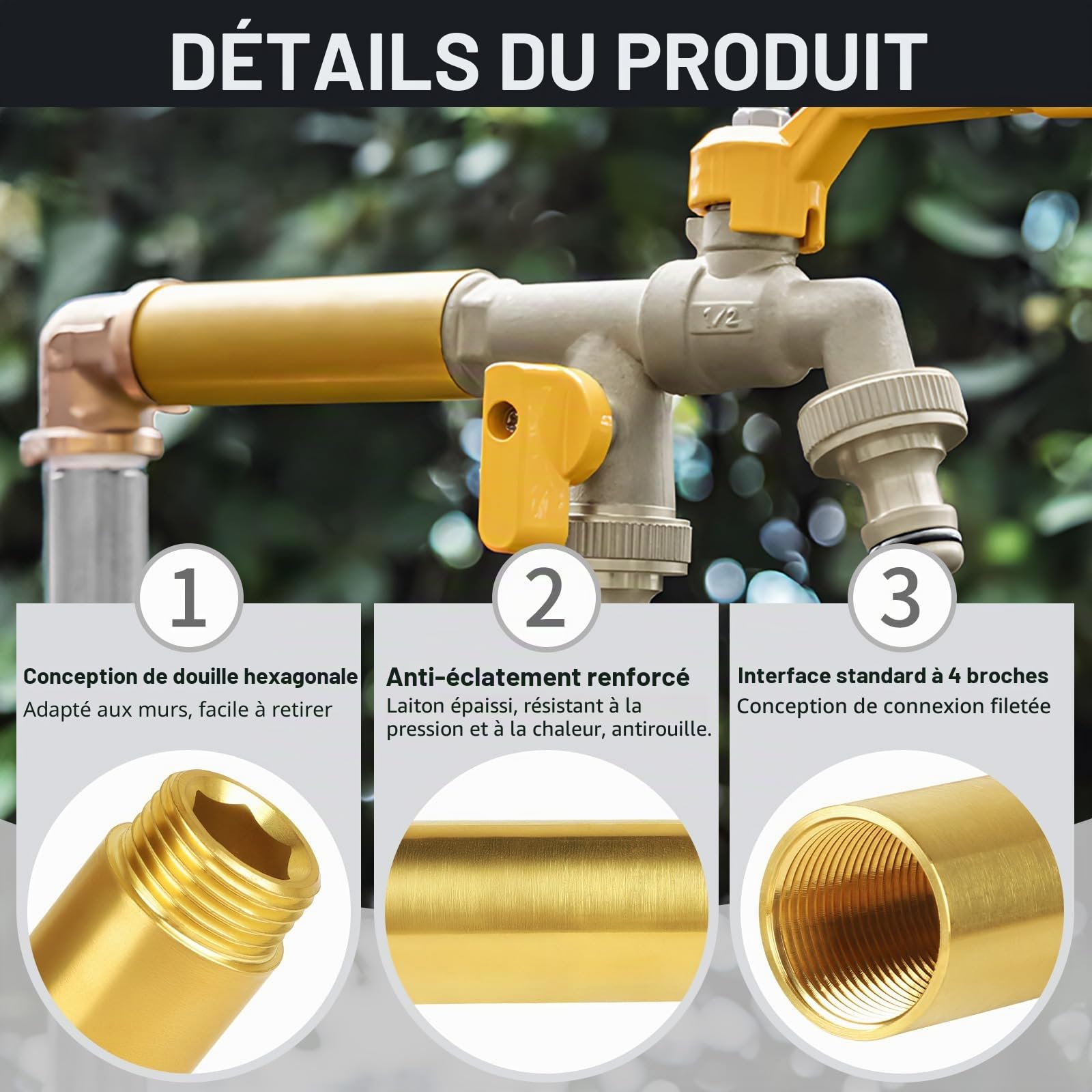 LALAGO 2 Pièces 1/2'' x 100 mm Rallonges de Robinet Fitting en Laiton, Raccord d'Extension DN15, Laiton Rallonge Filetée IG x AG pour Installation de Chauffage et d'Eau Potable