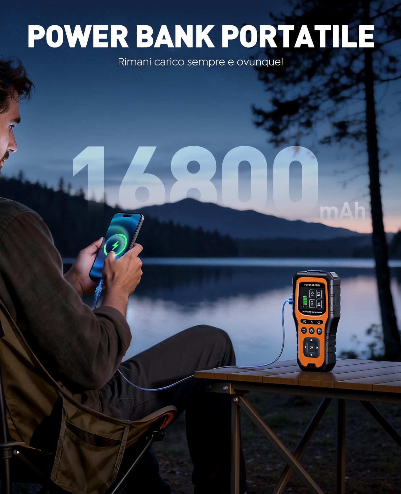 TREKURE Booster Avviamento Auto con OBD2 Diagnostica, 7000A Avviatore Di Emergenza (Tutti Gas o 10L Diesel), Portatile 12V Avviatore Batteria Auto con LED, OBDII, Tester Batteria, Power Bank