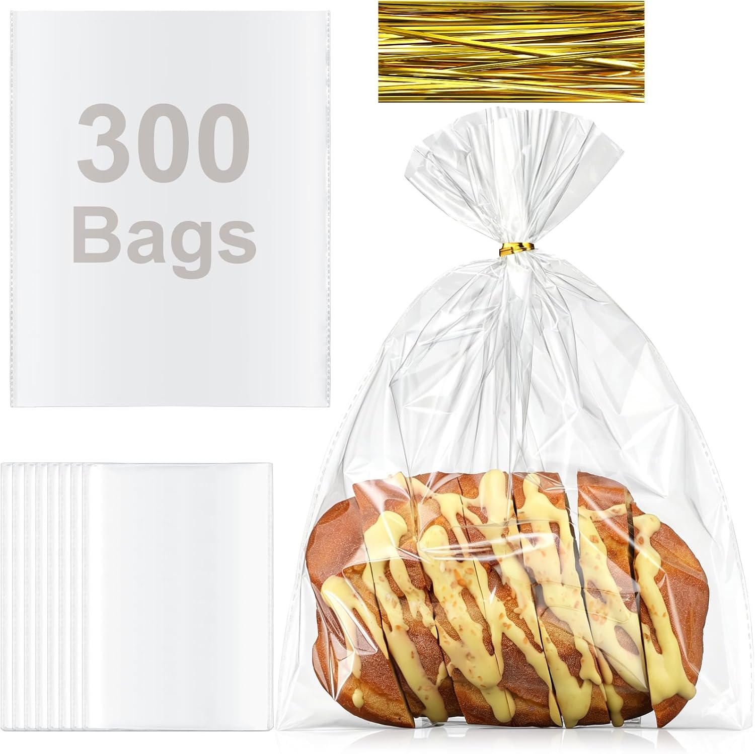 Mifoci 300 Pcs 11x14 Inch Clear Bread Bags for Homemade Bread with Ties Clear Plastic Bakery Bags Reusable Bottom Gusset Large Transparent Storage Wrap for Pastries, Muffins, and Cookies