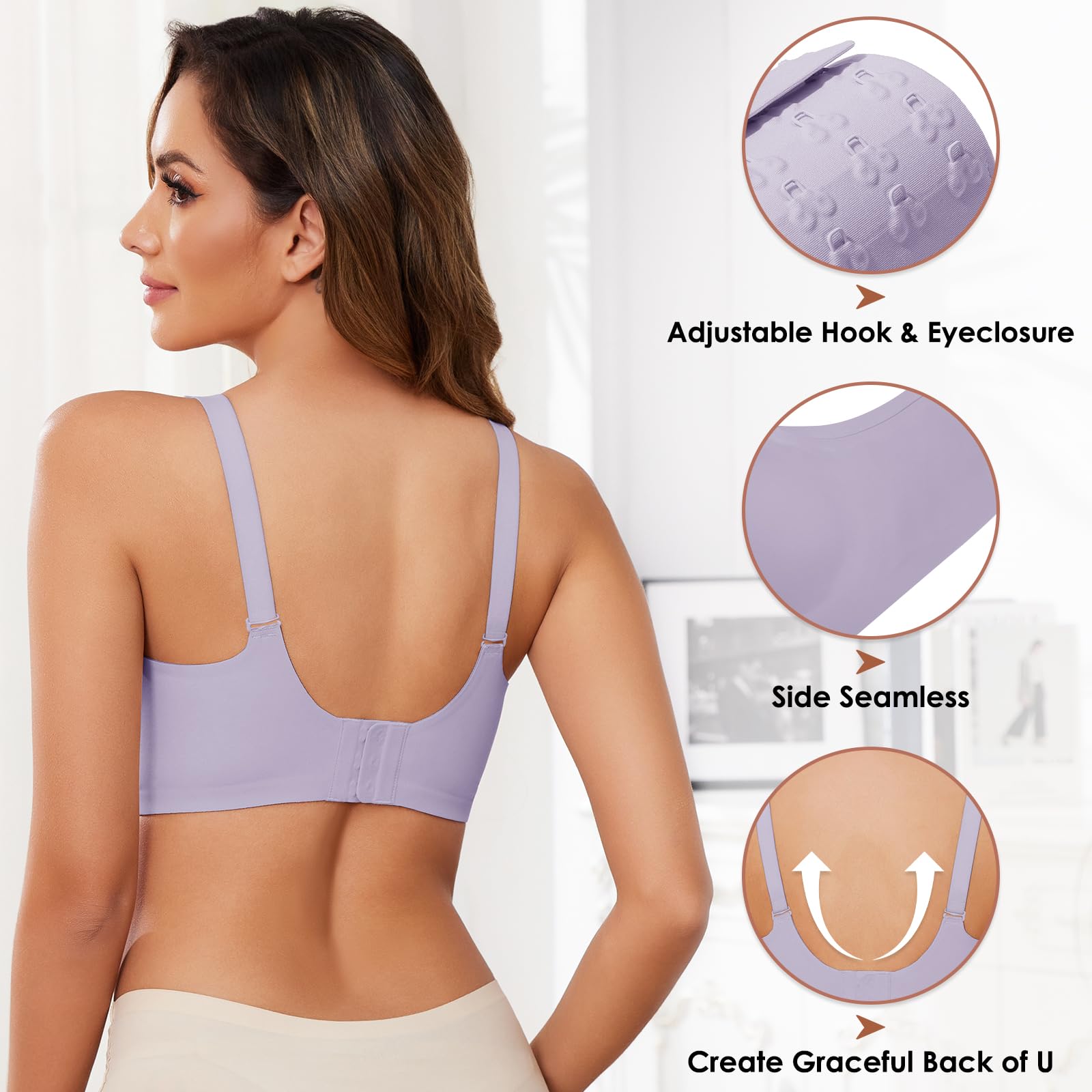 TOMEEK Reggiseno Senza Ferretto da Donna, Cuciture Comodo Reggiseno Scollo a V Bustino con Imbottitura Comfy Bralette Seamless Cinghie Regolabili Base Top Corsetto