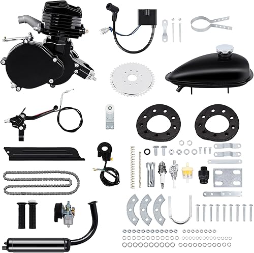 FEWENi Kit de motor de gasolina motorizado de gasolina de 26 pulgadas, 28 pulgadas, color negro, 2 tiempos, 50 cc, 80 cc, para bicicleta de montaña