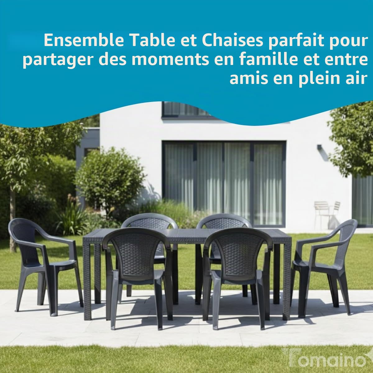 Tomaino - Lot de 6 chaises de jardin empilables, effet rotin, chaises d'extérieur en plastique - 6 pièces (blanc)