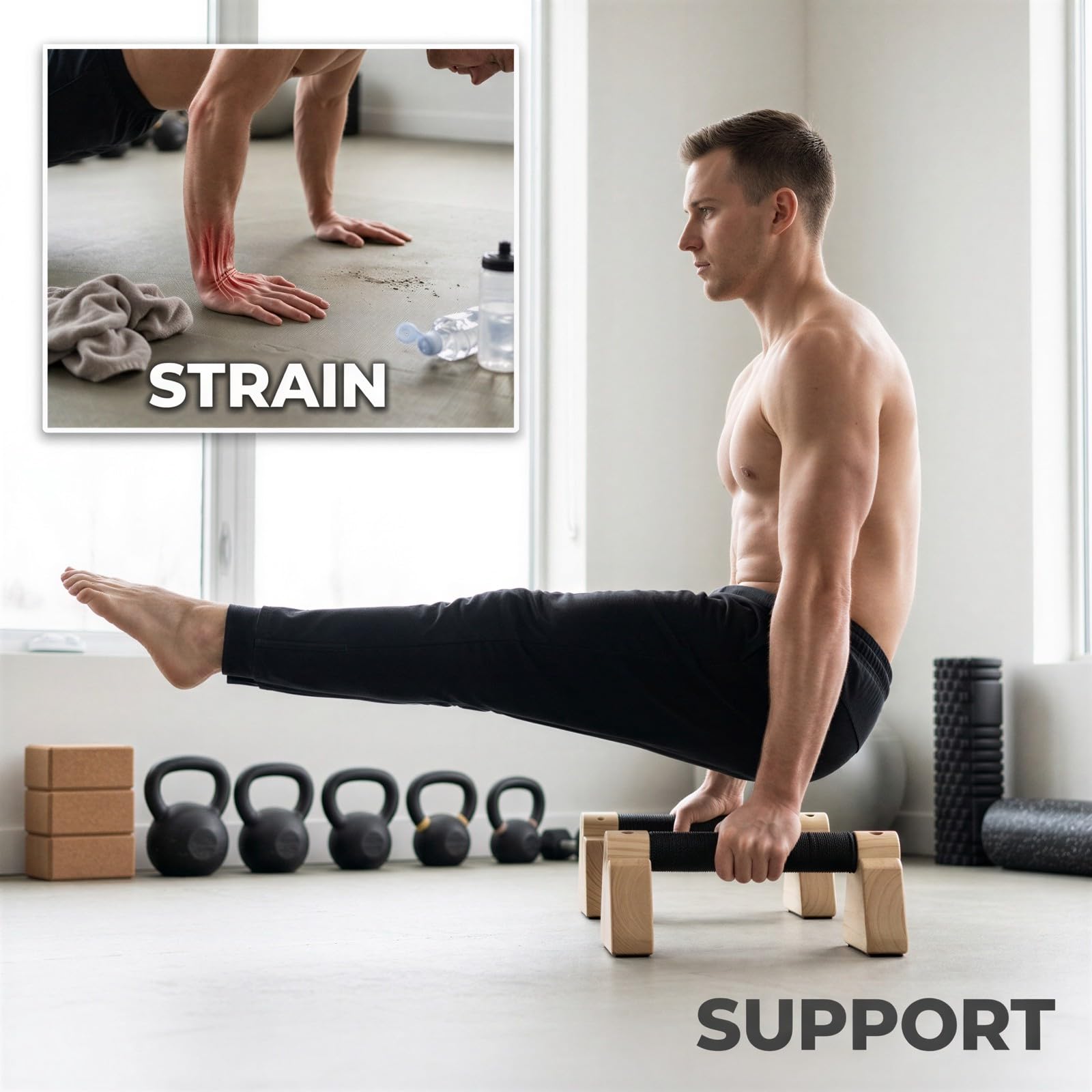 Parallettes aus Holz, Liegestützgriffe aus Kiefernholz, stabile Dreiecksstützen mit rutschfesten Pads, Calisthenics-Trainingsgerät, bequemer Griff für das Home-Gym-Training