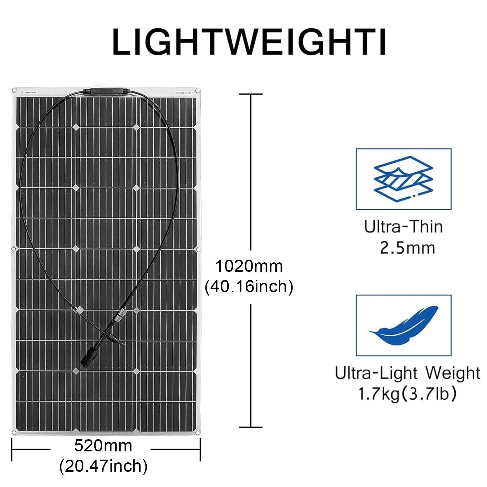Panel Solar Flexible De 100W, Monocristalino De 18V Con Controlador Solar De 30A, Impermeabilización IP67 Y Módulos Solares De Alta Eficiencia Para Techos, Vehículos Recreativos Y Más