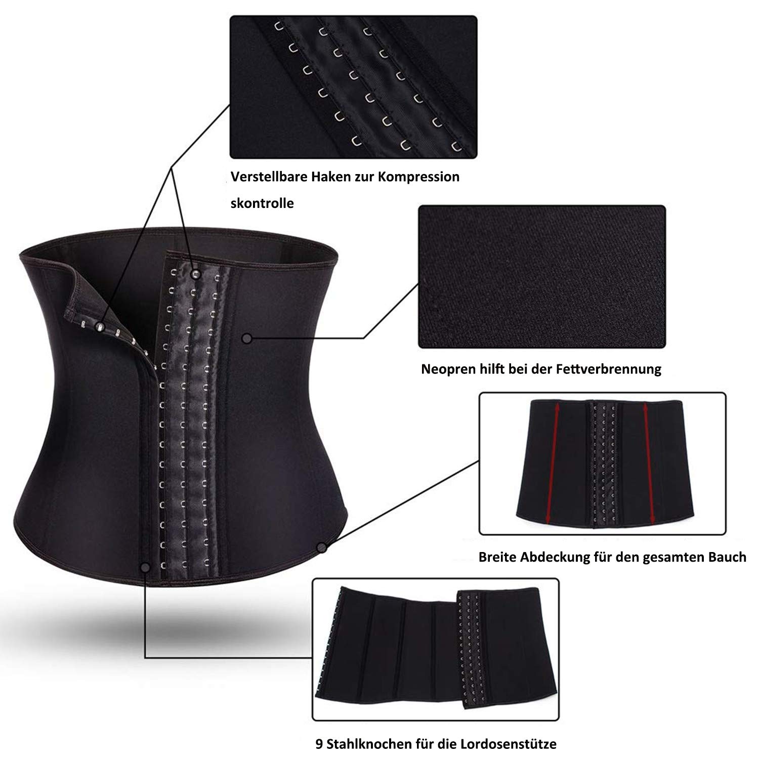 Gotoly Herren Bauchweggürtel Fitnessgürtel Body Shaper Schwitzgürtel Taillenmieder Verstellbarer Neopren Sauna Gürtel Gewichthebergürtel Rückenbandage