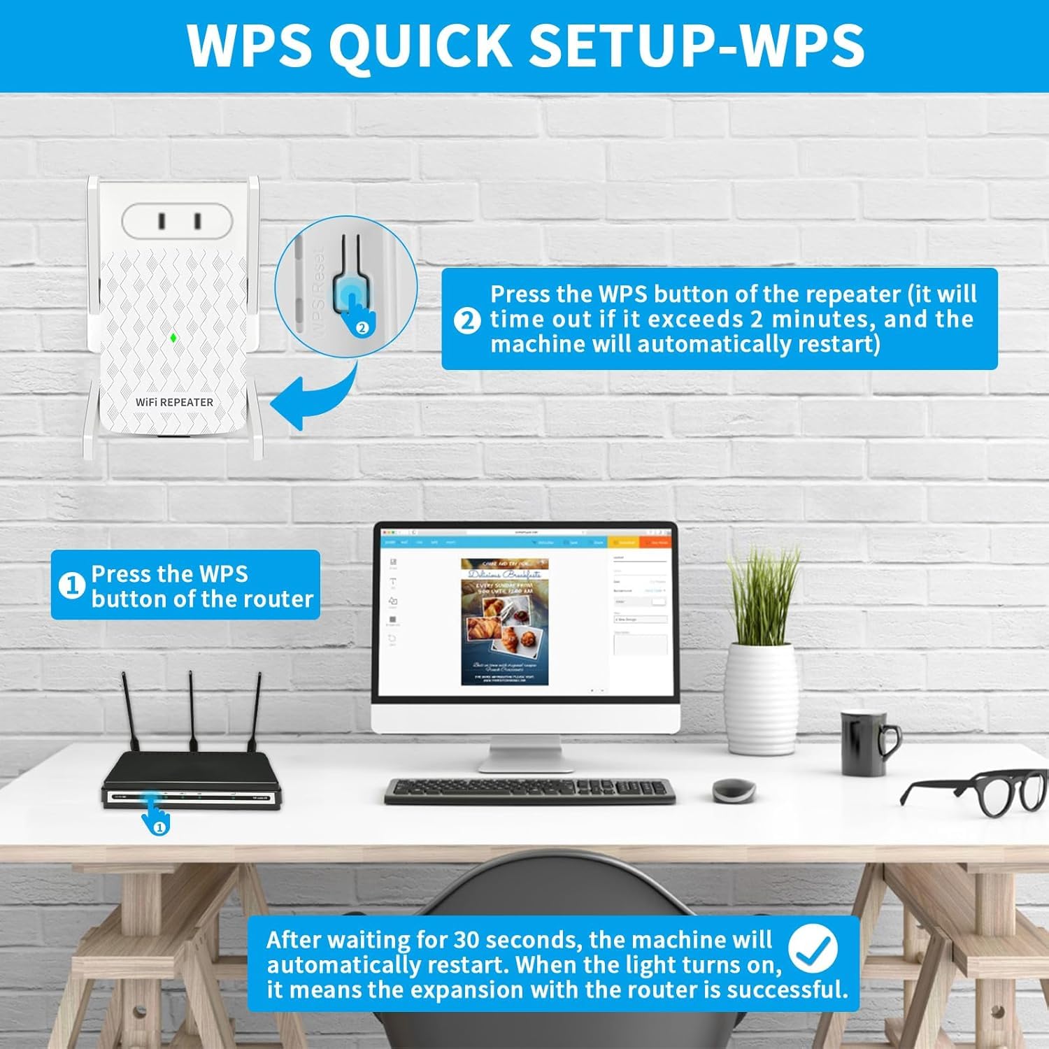 Amplificateur WiFi ultraxtended 1200 Mbps, répéteur WiFi double bande 5 GHz et 2,4 GHz – avec port Ethernet, 4 antennes, configuration rapide, amplificateur de signal sans fil domestique