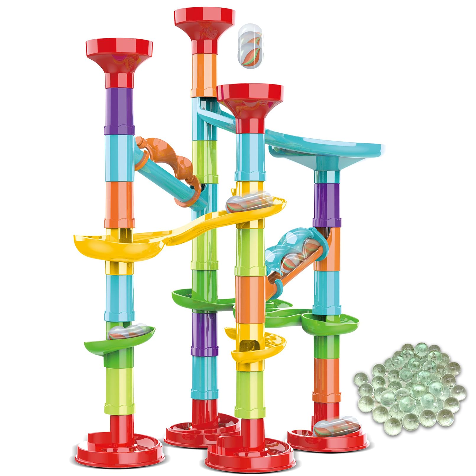 50 PCS Marble Toy Premium Set,STEM Educational Building Block Toy,Marble Track Race Set with 15 Glass Marbles for Boys & Girls,Construction Building Blocks Toys for Kids