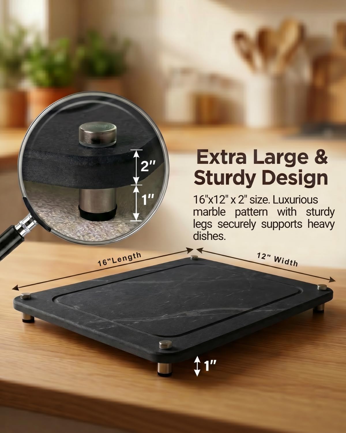 Black Stone Drying Mat for Kitchen Counter 16"x12” Soapstone Drying Mat