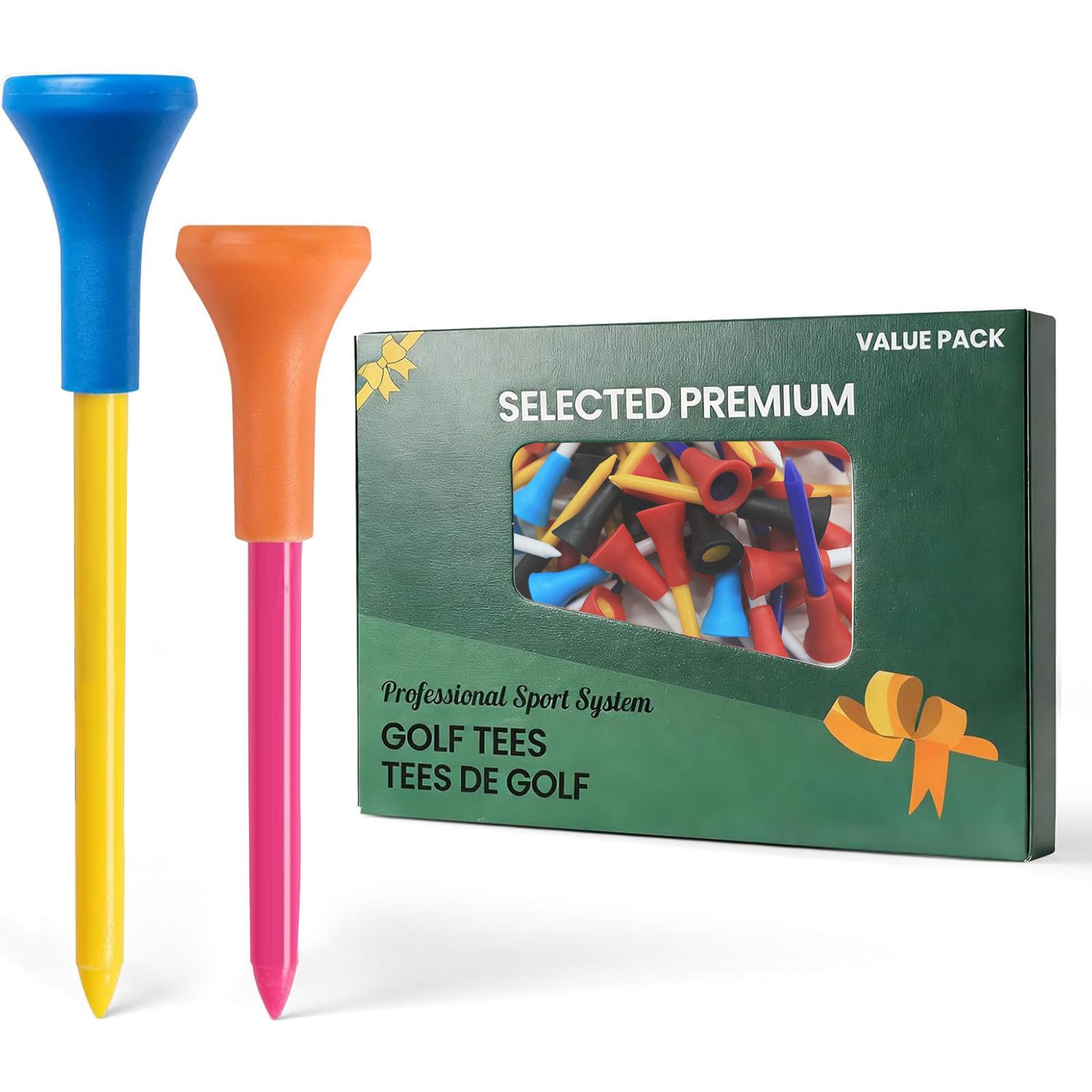 Golf Tees Plastic Rubber Cushion Durable Mixed Colors Value 50 Pack, Golf Practice Tee Top Long with Rubber Head 3 1/4 inches(83mm), 2 3/4 inches(70mm), 2 1/8 inches(54mm) for Men Women Kids ( 54mm)