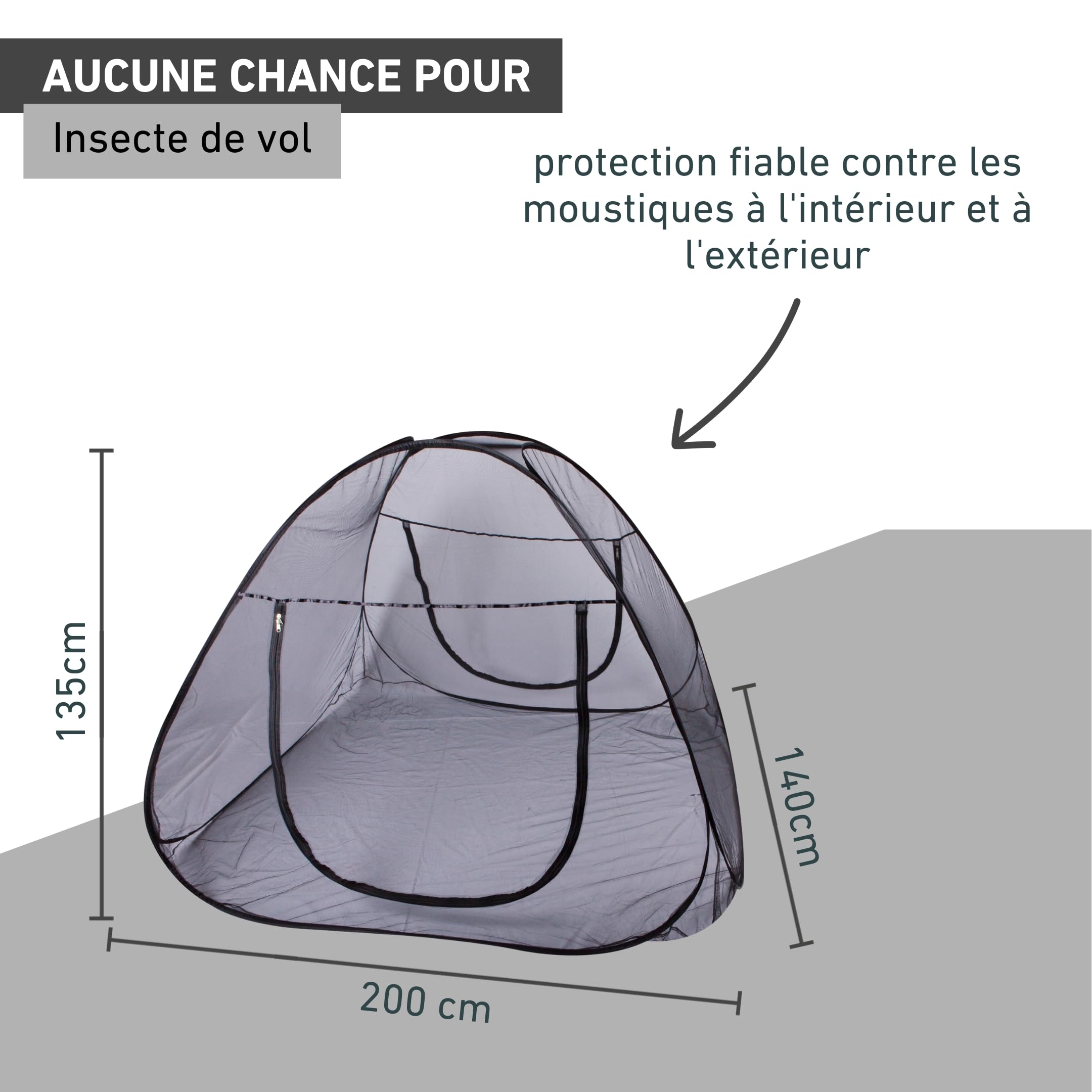 Windhager Pop Up 03274 Grande moustiquaire pour lit Double, Filet de Camping, Anti-Insectes, Anti-moustiques, pour lit, 140 x 200 cm, Anthracite