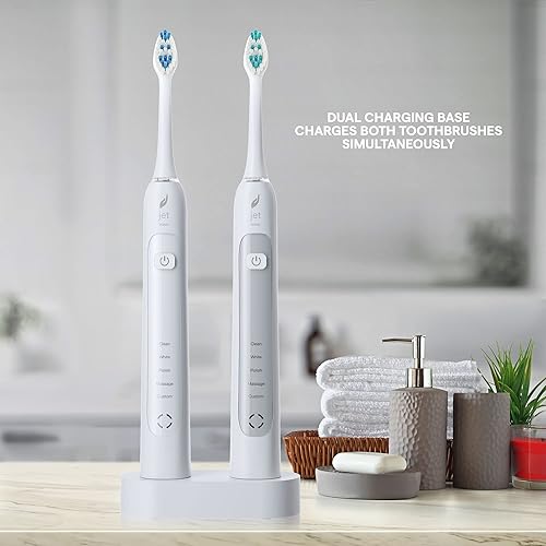 Miniatura 2 de Acteh Sonic - Juego de cepillos de dientes eléctricos duales 5 modos temporizador inteligente de larga duración batería de 2 cepillos de dientes