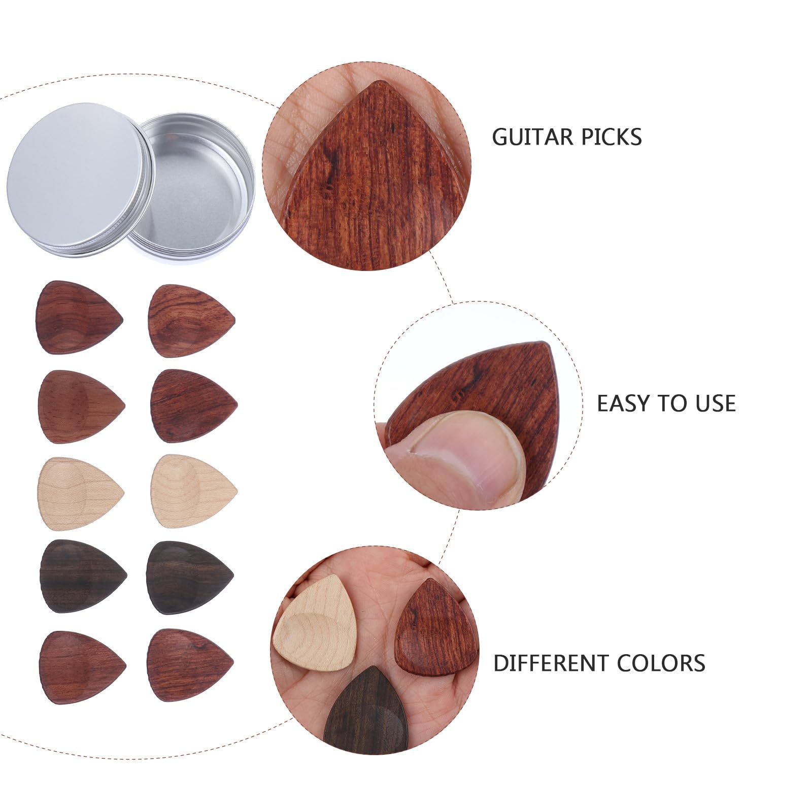 Vaguelly 10 Médiators en Bois pour Guitare Électrique et Acoustique avec Boîte de Rangement Portable, 10 Pièces Sûres et Résistantes, Accessoire pour Musicien