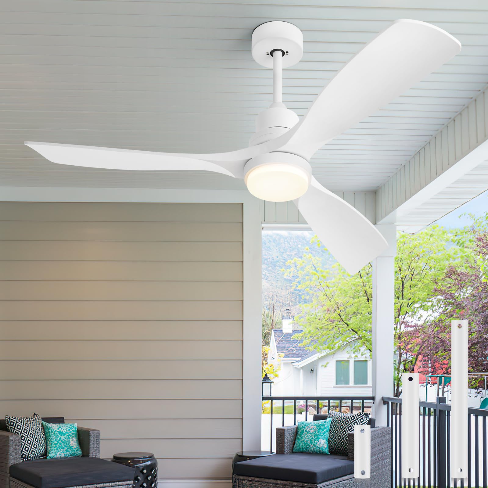 Deckenventilator Mit Beleuchtung, 3 Flügel, ETL,132cm,Weiß | Deckenventilator Mit Fernbedienung Outdoor Terrasse, Leise Dc Motor, 6 Geschwindigkeiten, 3 Farbtemperaturen,Umkehrfunktion