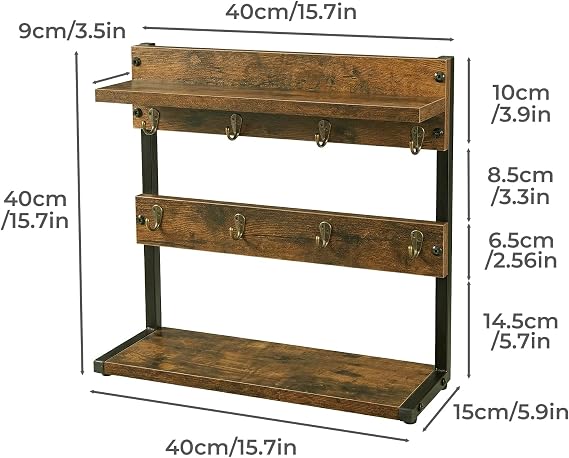 Levede Coffee Mug Holder Stand, Holds 8 Mugs Countertop Mug Tree with Storage Base, 2 Tier Cup Organiser for Kitchen, Coffee Bar & Dining Table, Rustic Brown