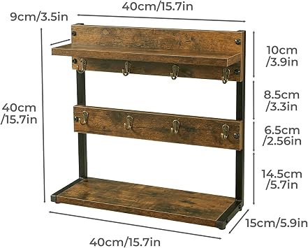 Levede Coffee Mug Holder Stand, Holds 8 Mugs Countertop Mug Tree with Storage Base, 2 Tier Cup Organiser for Kitchen, Coffee Bar & Dining Table, Rustic Brown