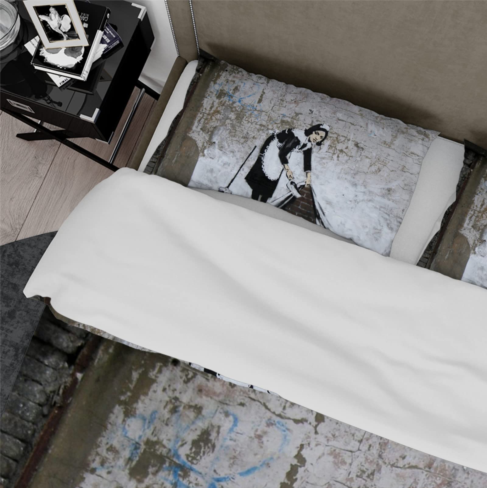 Banksy Graffiti Bettbezug-Set 3-teilig – Street Art Design, 135x200 Cm + 2x50x75 Cm, Aus Weicher Mikrofaser, Mit Verstecktem Reißverschluss