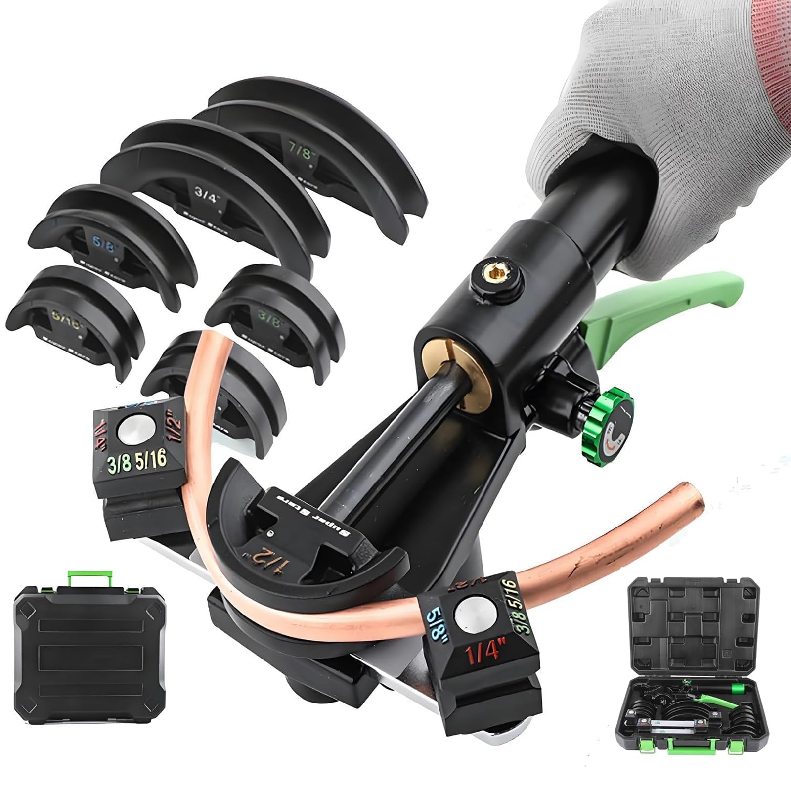 JXYQ Hydraulic Tubing Bender Kit with 7 Dies, 1/4"–7/8" HVAC Copper & Aluminum Pipe Bender Tool Set, Ratchet Pipe 90° Bend, for Air Conditioning Refrigeration Plumbing