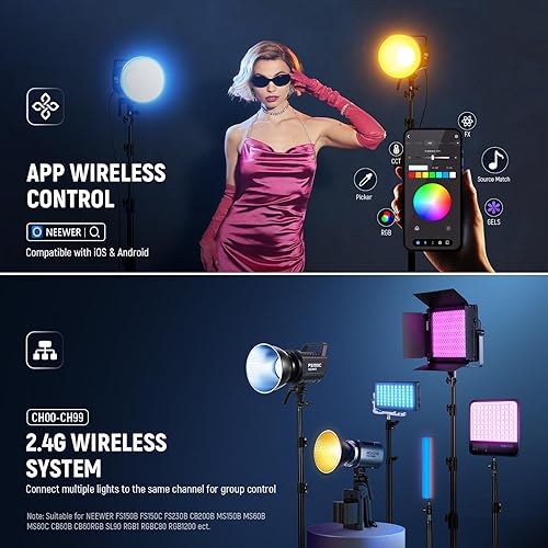 Miniatura 6 de NEEWER Luz de video LED RGB de 130 W APP2.4G Control 17 efectos, 2500-7500K 19800lux3.3 ft COB Salida de iluminación continua con CRI97TLCI98 4