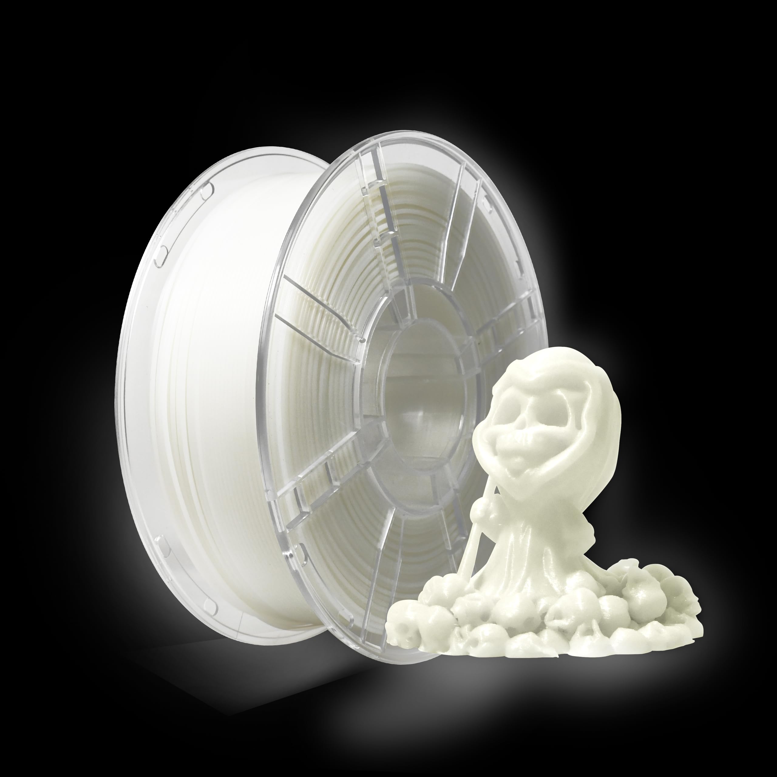 iBOSS Glow in The Dark PLA+ Filament, Neatly Wound Luminous PLA Plus 3D Printer Filament 1.75mm +/- 0.02mm, Fit Most 3D Printers, 1kg Spool (2.2lbs), Noctilucent White PLA PRO Filament, Glow White