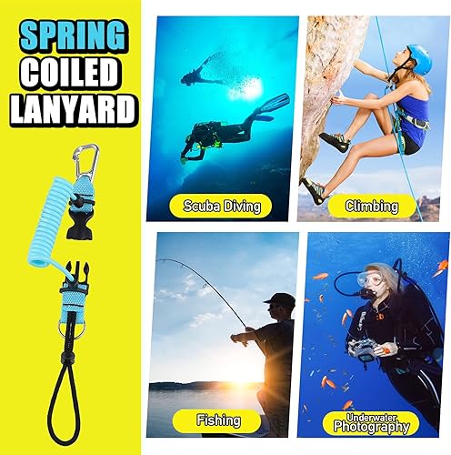 Miniatura 6 de Owekfifv Armazón de bobina de buceo, cordón de cámara en espiral de resorte de acero inoxidable con hebilla de metal de liberación rápida para