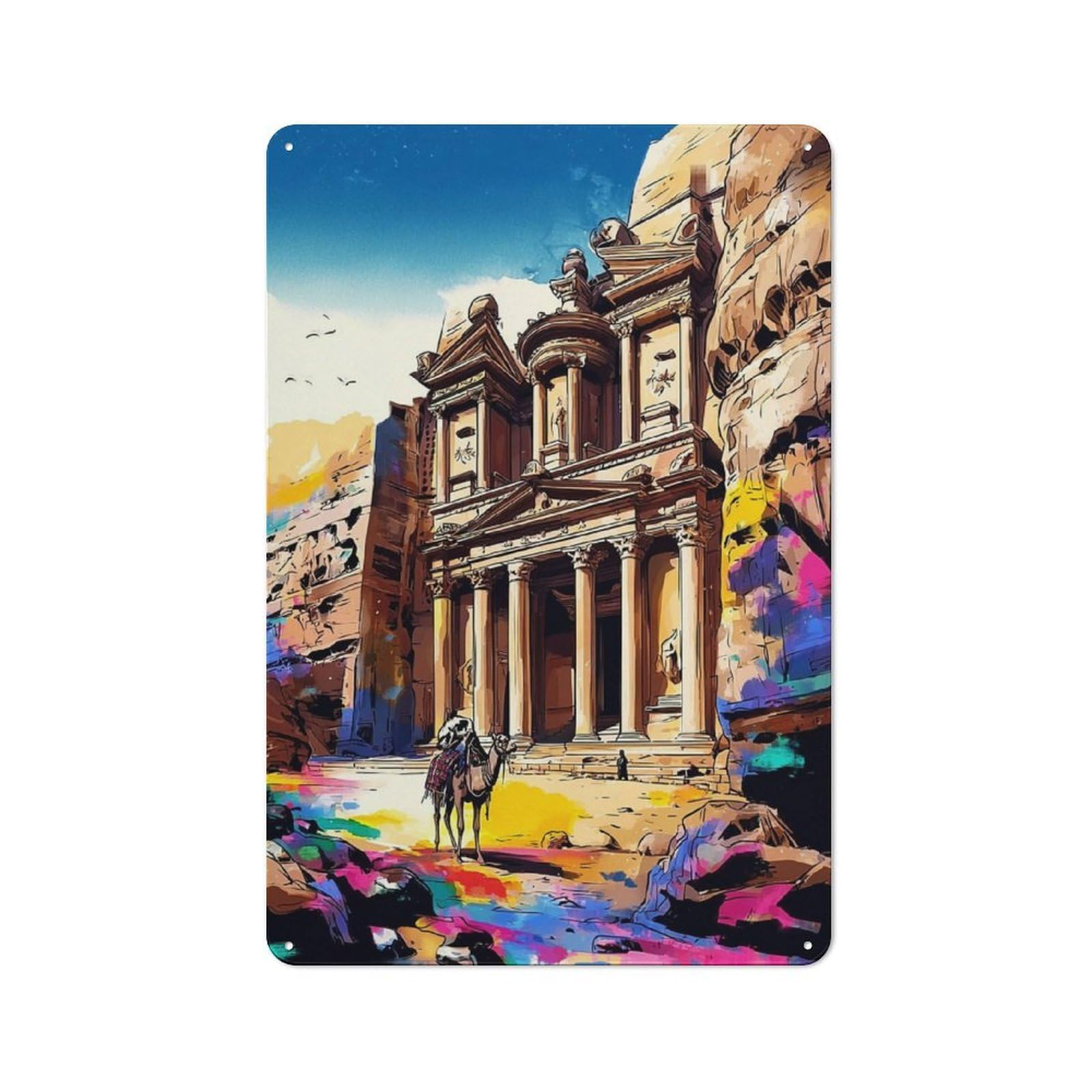 Junmoney Petra's Ancient Wonder Metal Wall Sign 30X20cm, Retro Decor For Hallway Wall, For Wall Display Collectors
