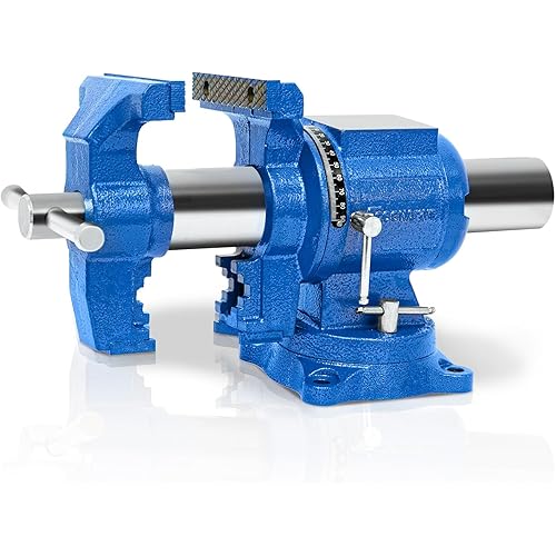 COGNATIVE 6-Inch Heavy Duty Bench Vise Ductile Iron Bench Vise 360° Multi-Purpose Bench Vise with Anvil, Clamp force 8800lbs, Blue