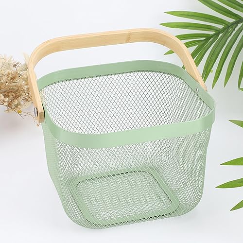 Miniatura 7 de Metal Mesh Steel Basket, Storage Organizer Basket Multi-functional Hanging Kitchen Basket Fruit Basket Bin with Bamboo Handle, 9.84 x 10.2 x 7 inch