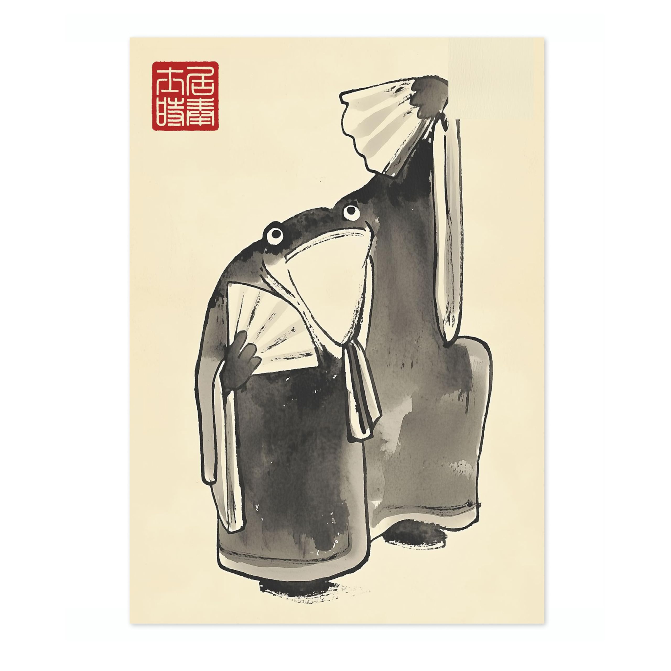 Frog With Fans Matsumoto Hoji Poster, Japanese Woodblock Art Prints, Ukiyo-e Painting, Minimalist Zen Wall Art, Bedroom Home Decor, A4 (Print Only) - 29.7x21cm — image 1